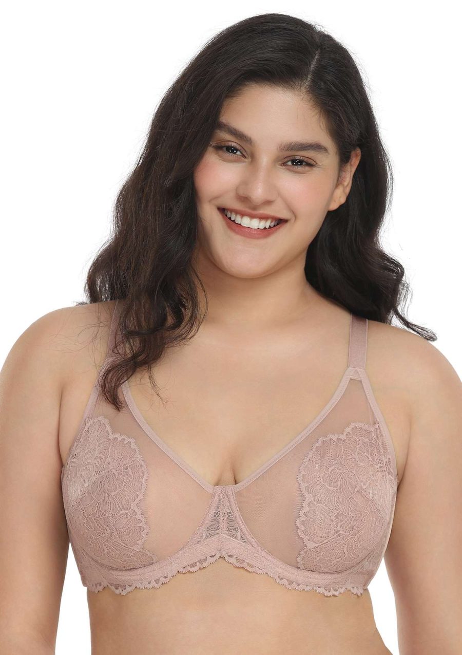 HSIA Blossom Lace Bra and Panties Set: Best Bra for Large Busts - Dark Pink / 34 / C