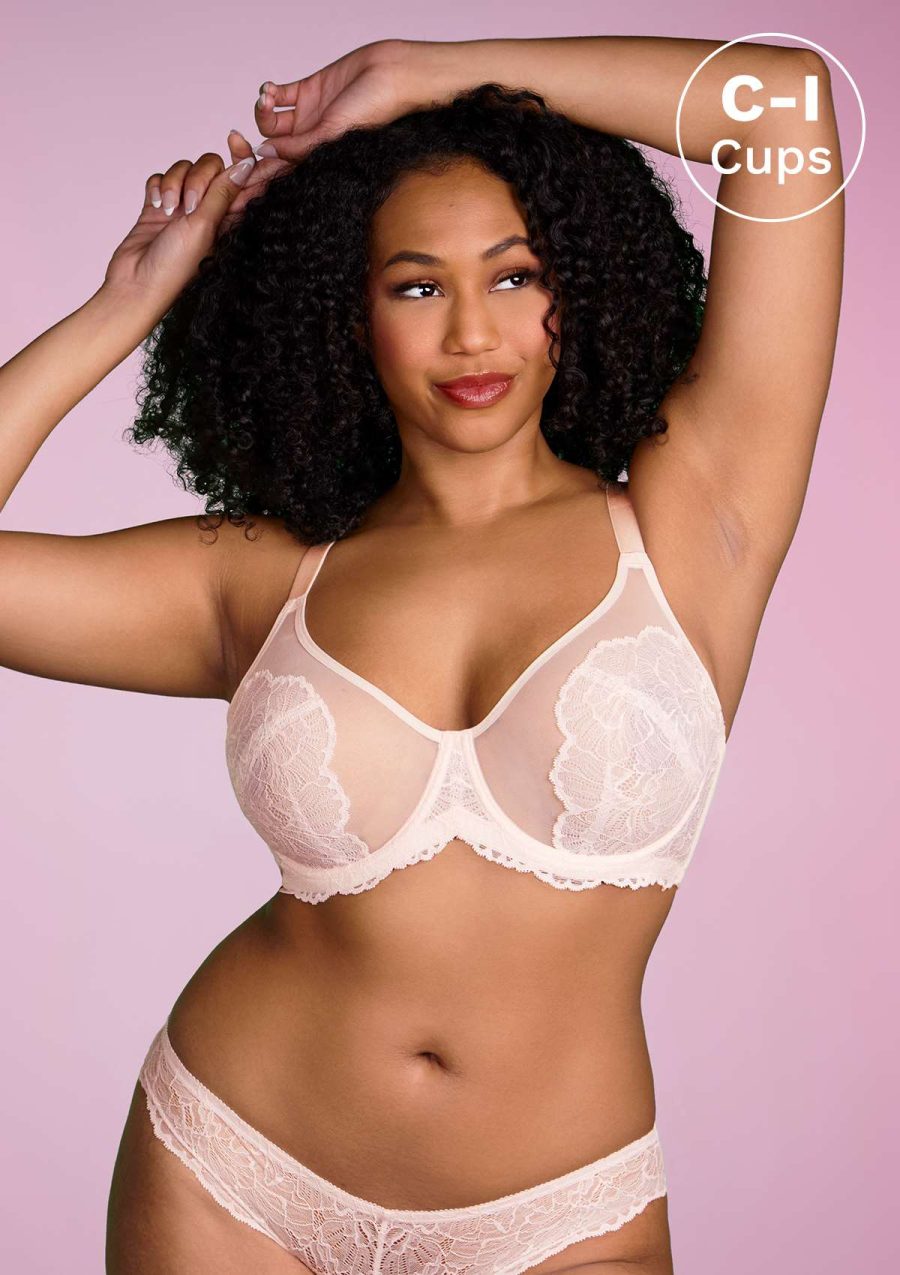 HSIA Blossom Sheer Lace Bra: Comfortable Underwire Bra for Big Busts - Dusty Peach / 34 / G