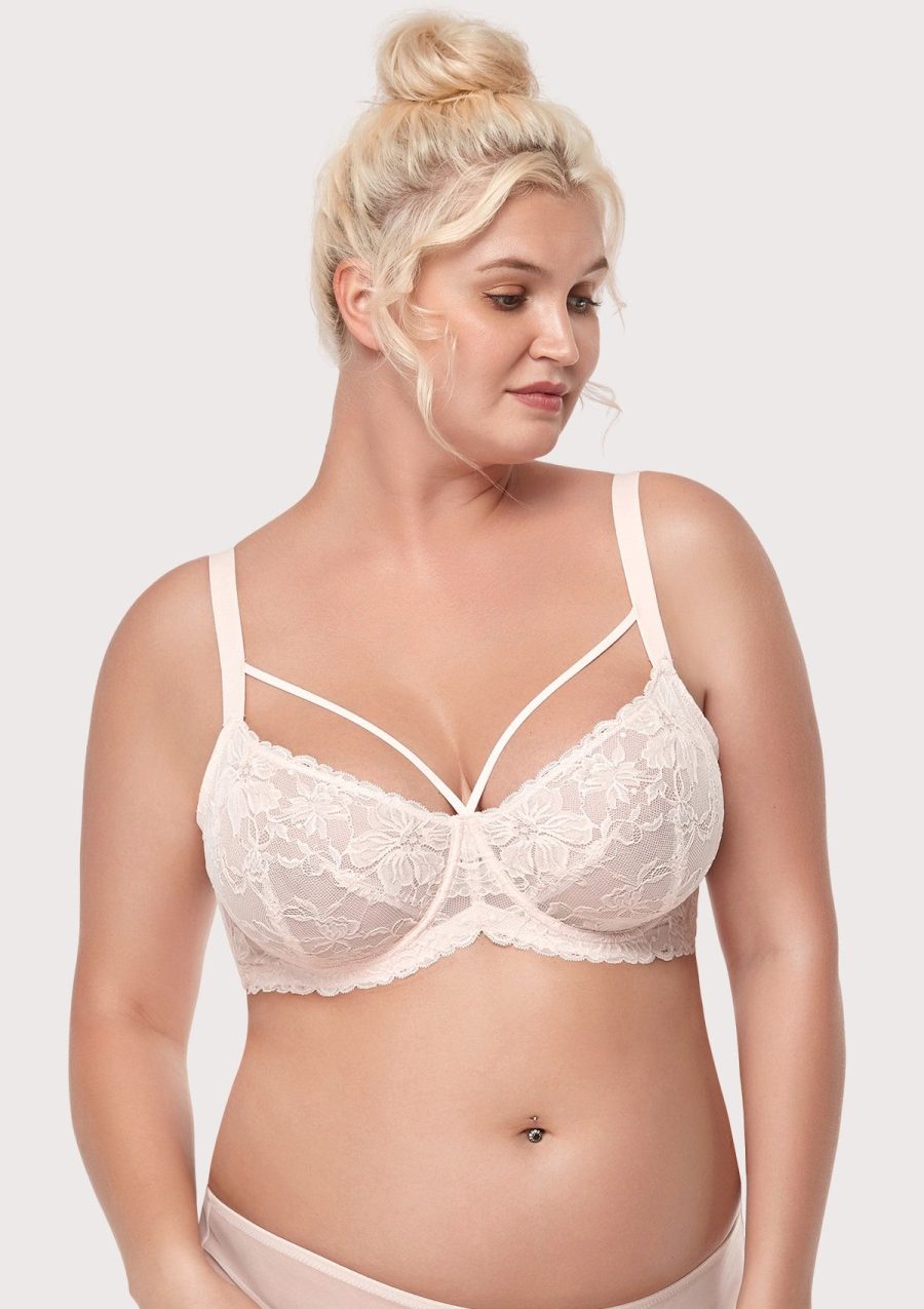 HSIA Pretty In Petals Underwire Lace Bra: No Padding, Full Cup Bra - Dusty Peach / 32 / C