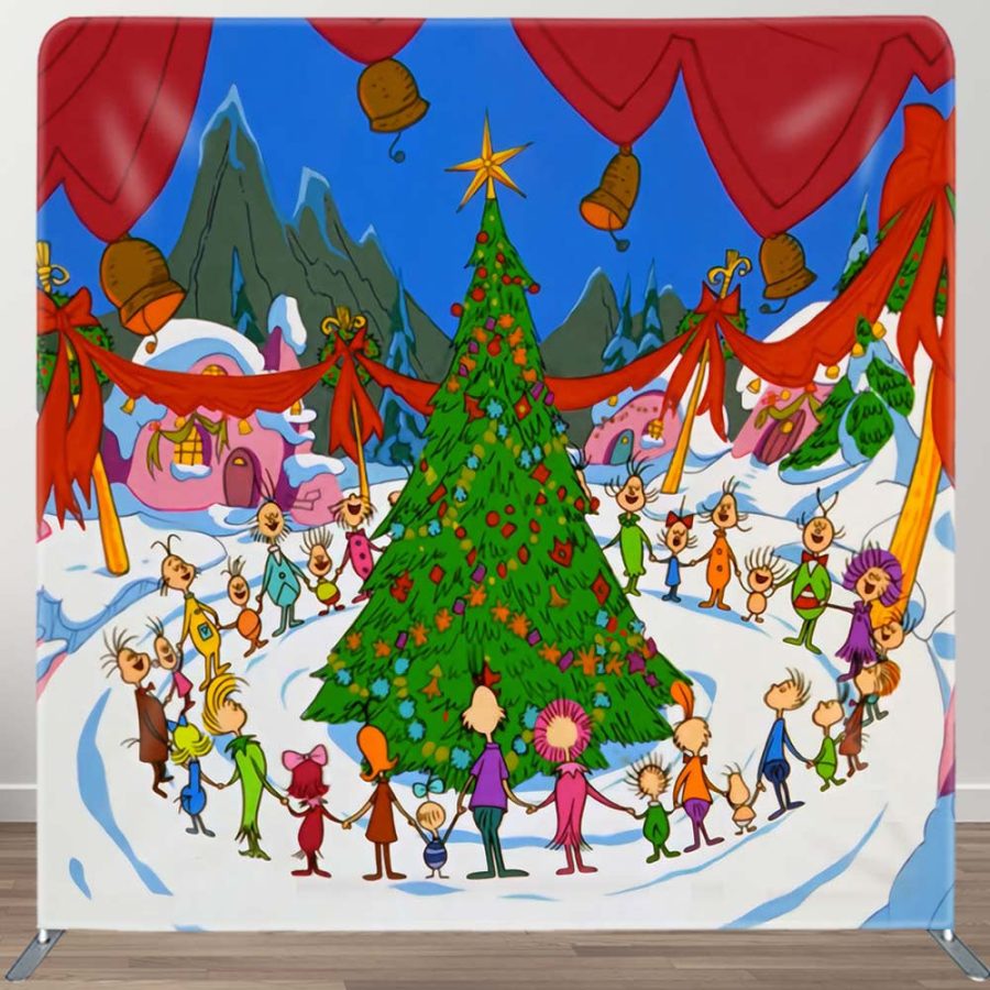 Happy Fiesta Whoville Christmas Tension Fabric Backdrop - Aperturee