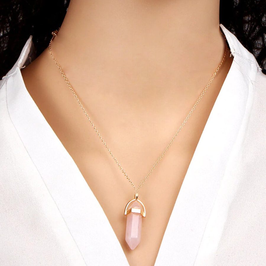 Healing Pink Rose Quartz Pendant Necklace