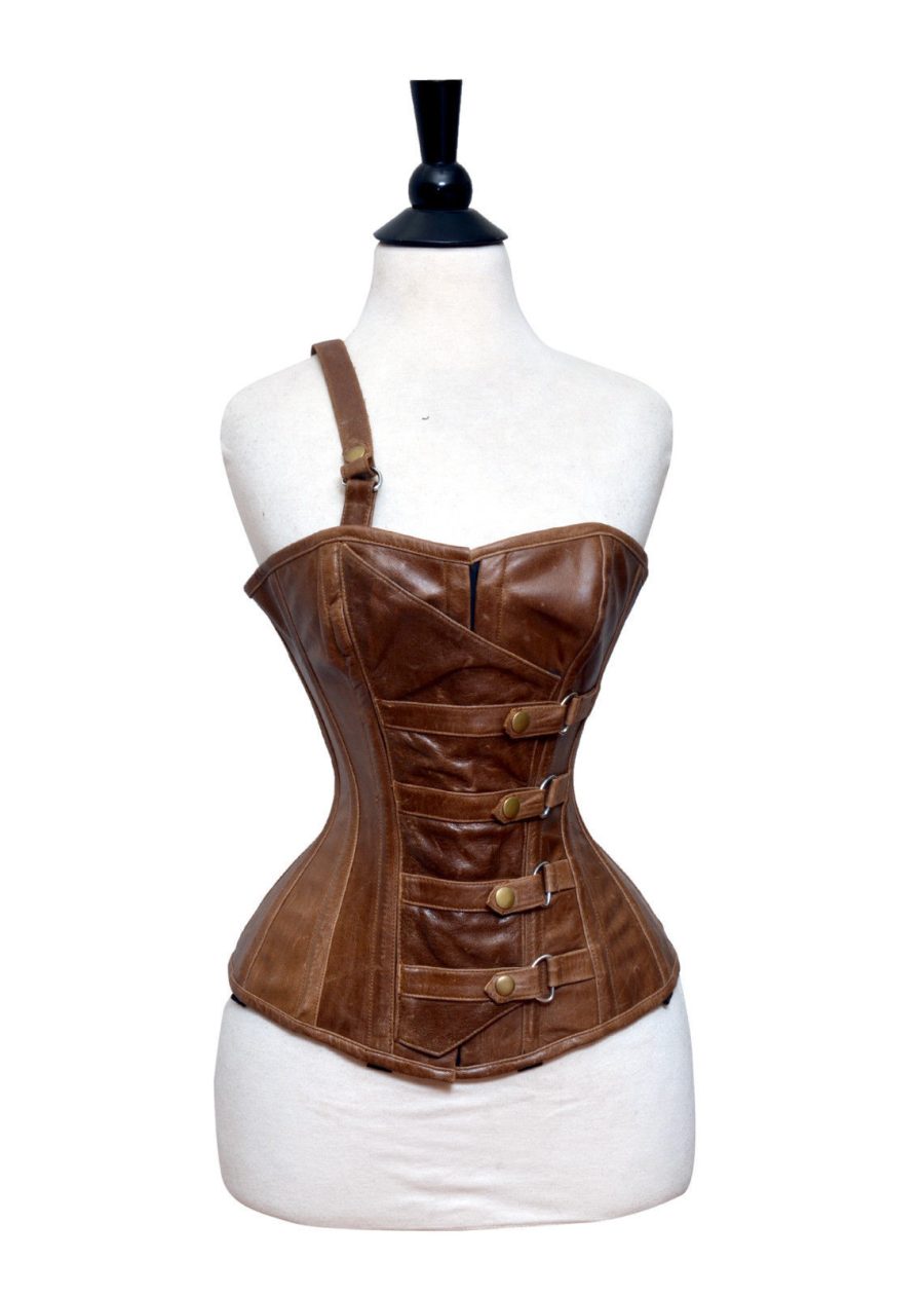 High Quality real Leather Brown SteamPunk Overbust-Corset