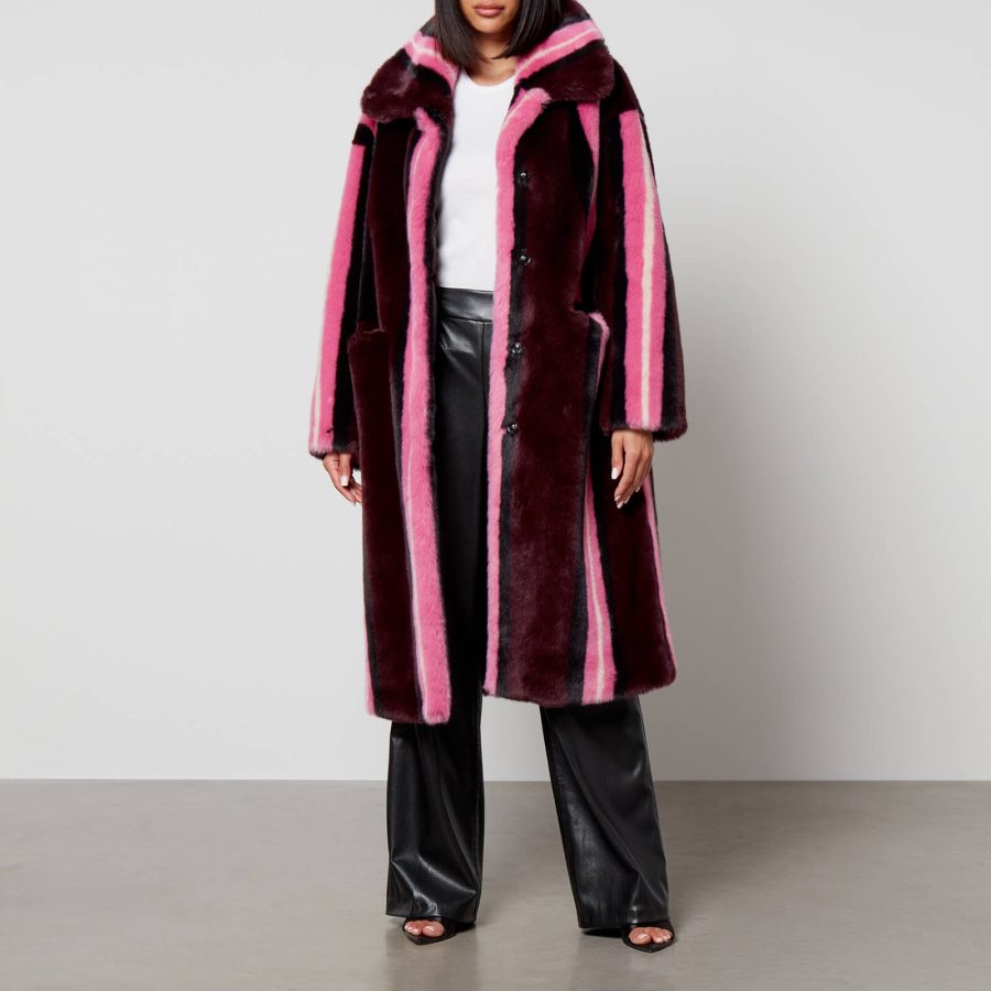 Jakke Kelly Striped Faux Fur Coat - S