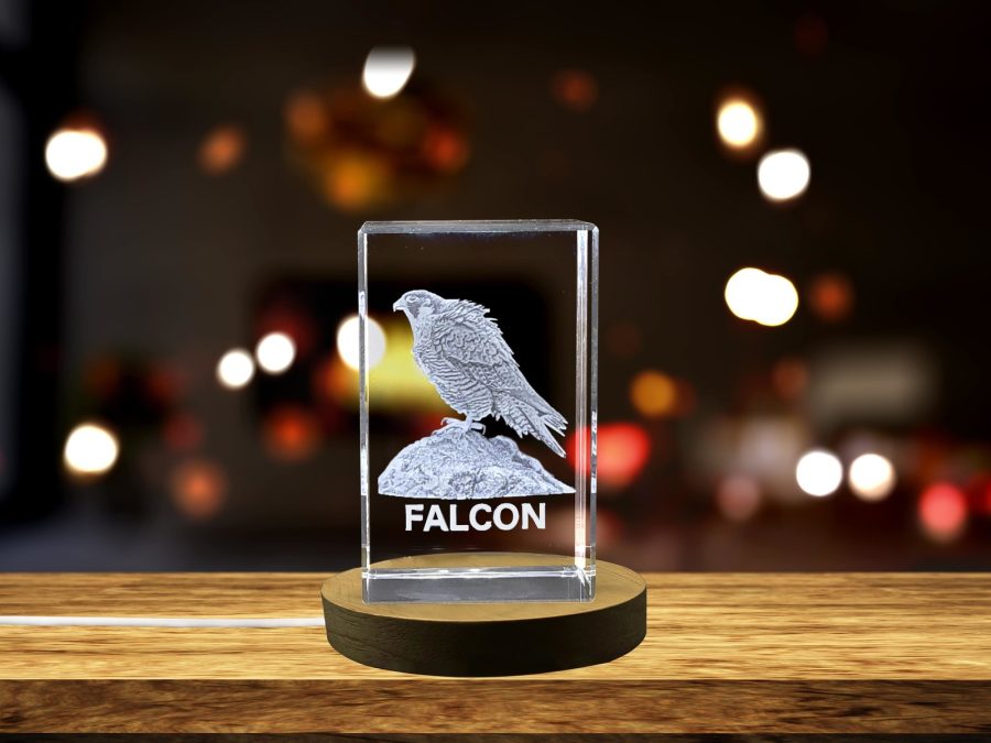 LED Base included | Exquisitely Crafted Crystal Falcon Sculpture | Unique