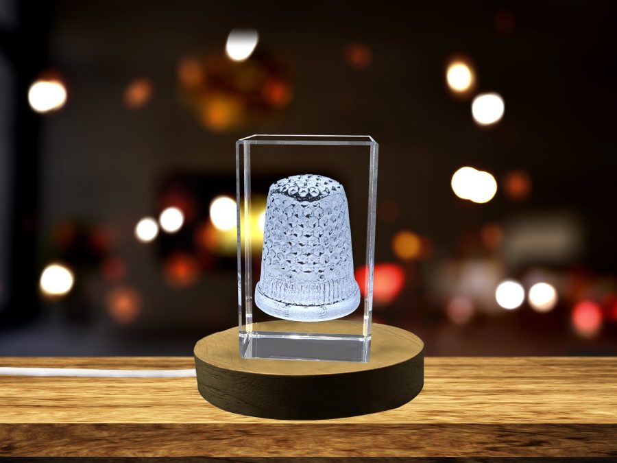 LED Base included | Unique Decorative Keepsake - Thimble Shape Crystal Gift with