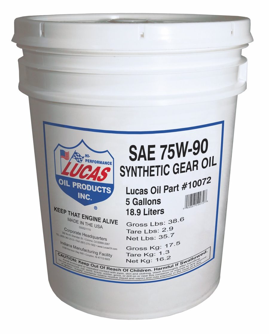 LUCAS OIL 10072 SYNTHETIC SAE 75W-90 TRAN, SAE 75W-90; Synthetic; 5 Gallon Pail; Single