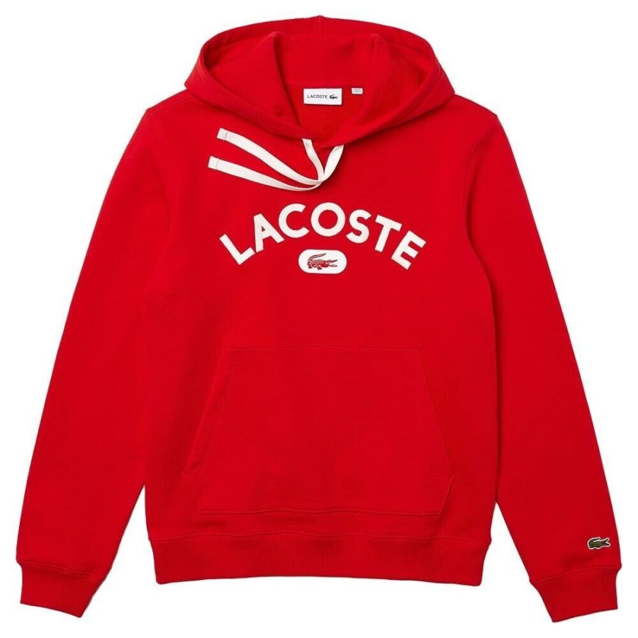 Lacoste Uomo Rosso Manica Lunga Leggero Pullover Felpa Stampato SH6876 Tg. M