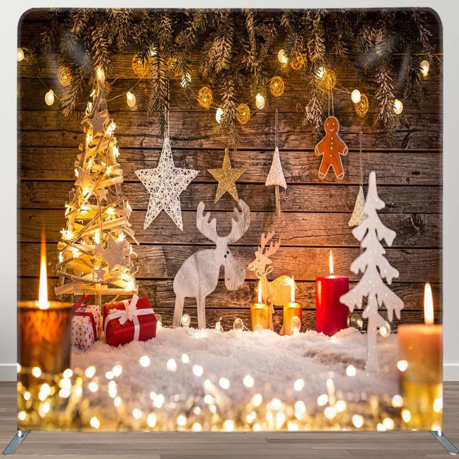 Light Wood Glitter Tension Fabric Christmas Backdrop - Aperturee