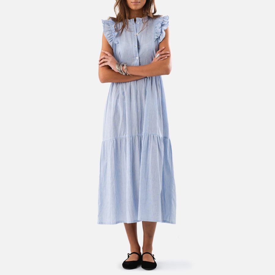 Lollys Laundry Harriet Striped Cotton-Poplin Maxi Dress - M