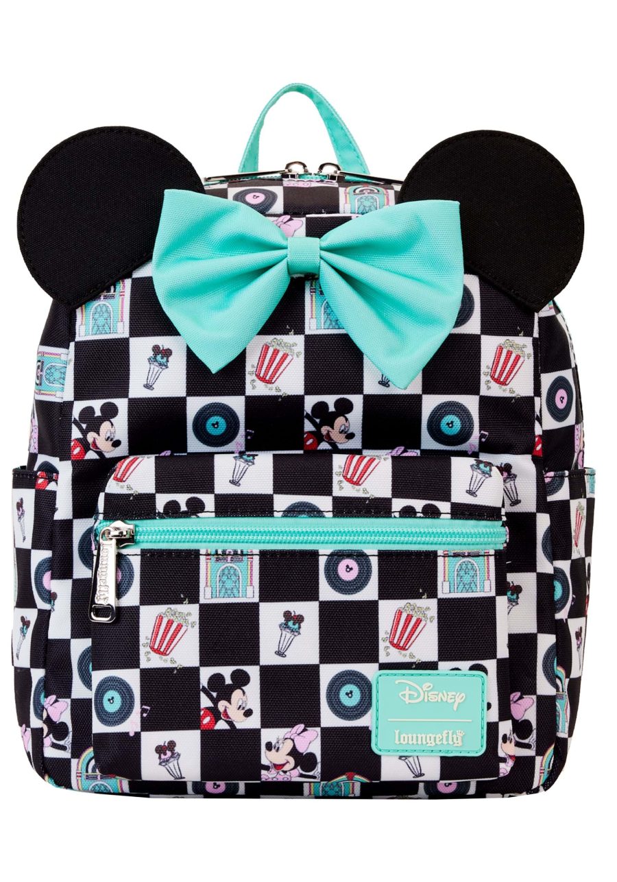 Loungefly Mickey & Minnie Diner Date Checkered Mini Backpack