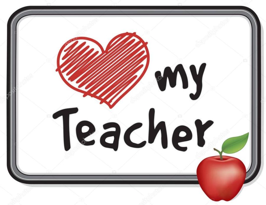 Love My Teacher Whiteboard with Big Red Heart and Apple