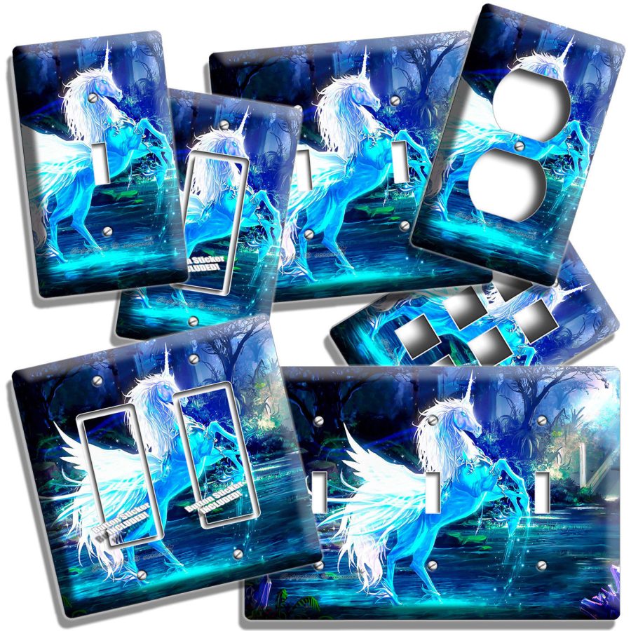 MAGICAL WHIMSICAL FANTASY BLUE UNICORN LIGHT SWITCH OUTLET WALL PLATE ROOM DECOR