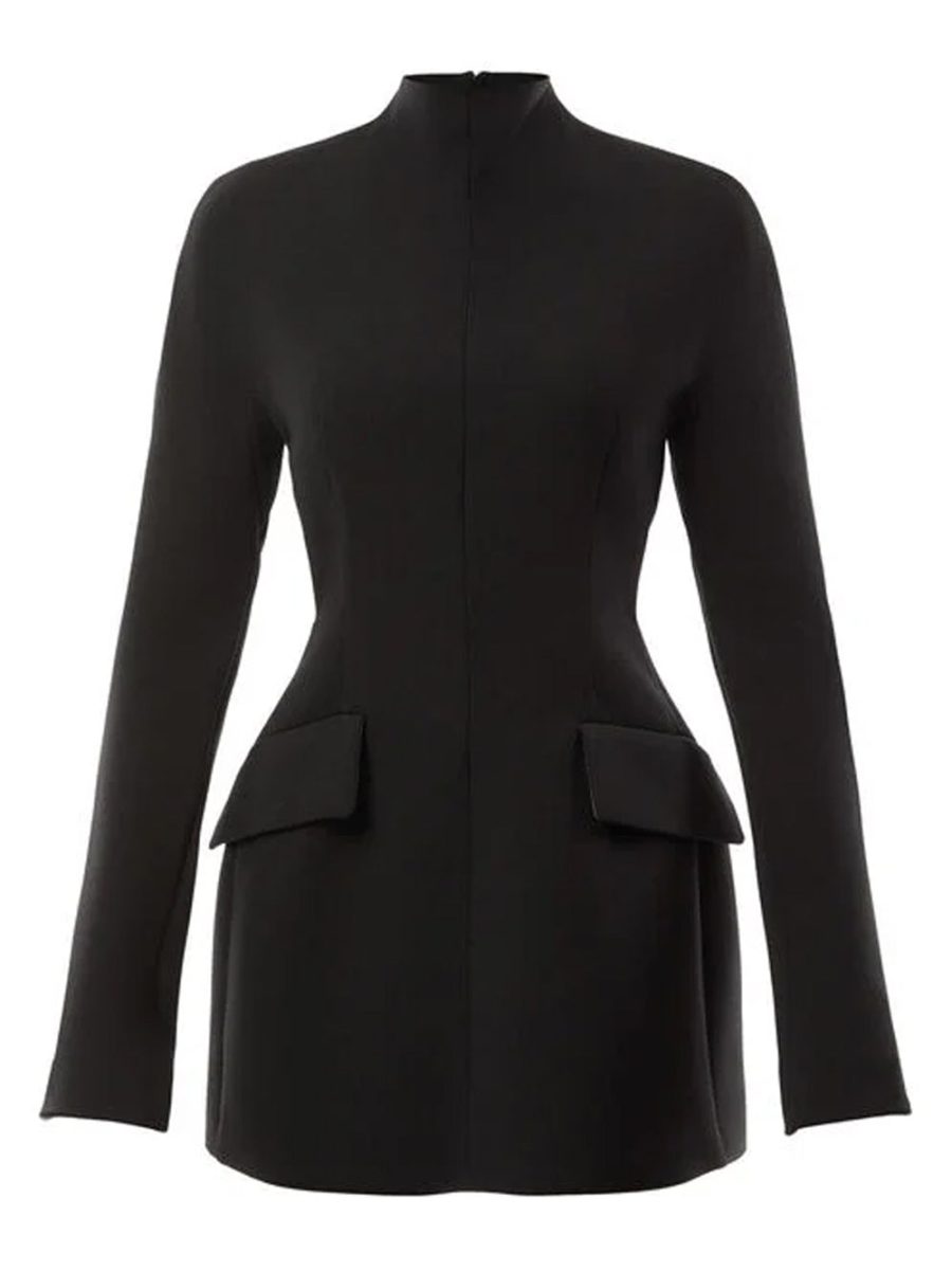 MAX MARA WOMEN Sportmax Tefrite12 Long Sleeve Wool Mini Dress Black