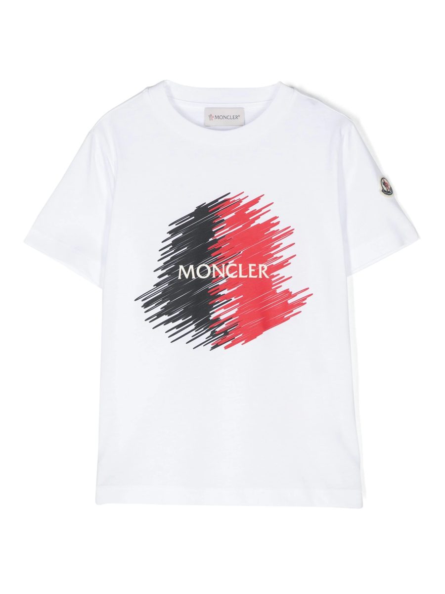 MONCLER KIDS Boys Logo Motif Printed Cotton T-Shirt White