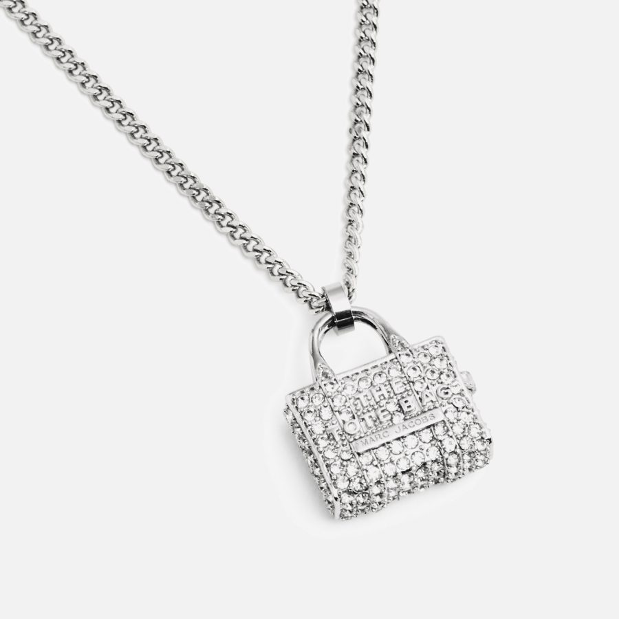 Marc Jacobs Silver-Toned Pave Tote Pendant Necklace