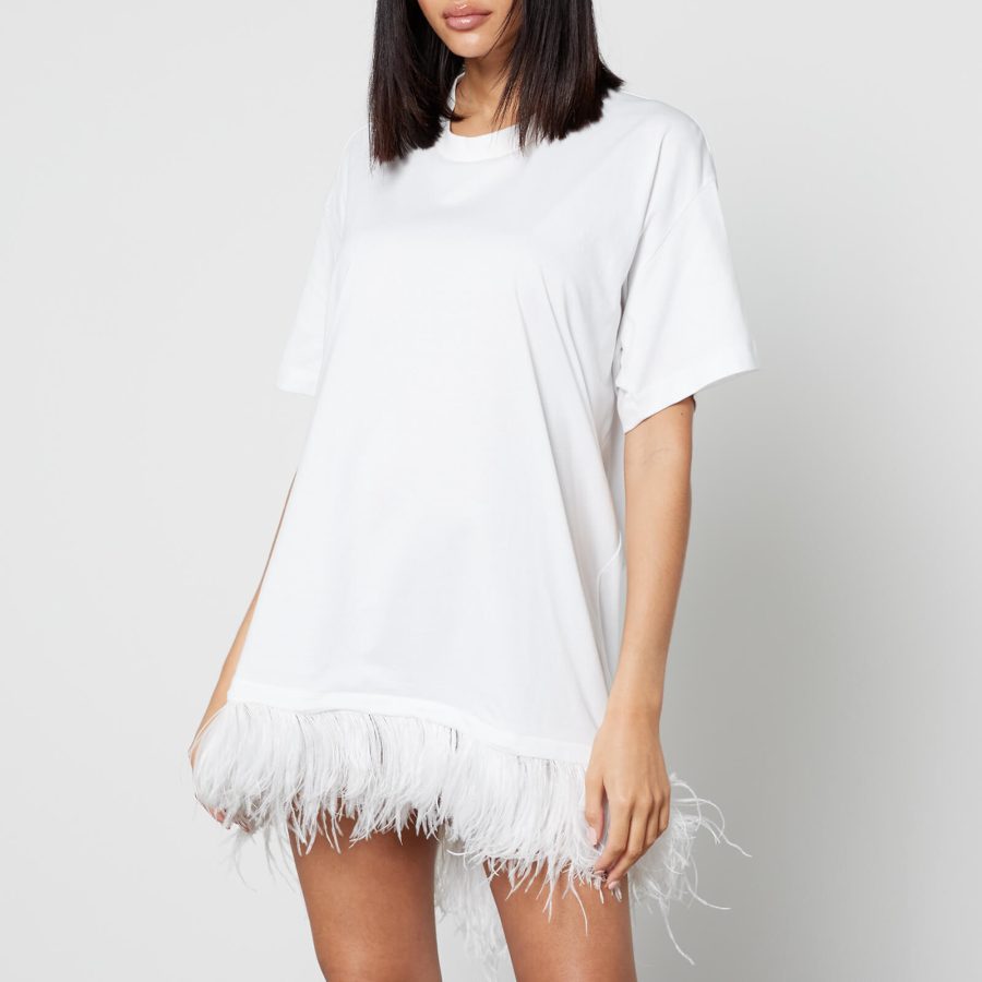 Marques Almeida Feather-Trimmed Cotton-Jersey T-Shirt Dress - XS