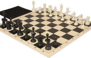 Master Series Classroom Plastic Chess Set Black & Ivory Pieces with Vinyl Rollup Board - Black