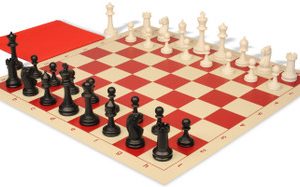 Master Series Classroom Plastic Chess Set Black & Ivory Pieces with Vinyl Rollup Board - Red