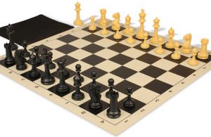 Master Series Classroom Triple Weighted Plastic Chess Set Black & Camel Pieces with Vinyl Rollup Board - Black