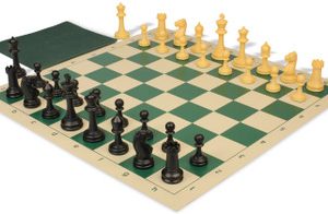 Master Series Classroom Triple Weighted Plastic Chess Set Black & Camel Pieces with Vinyl Rollup Board - Green