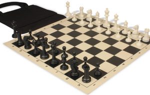 Master Series Easy-Carry Plastic Chess Set Black & Ivory Pieces with Vinyl Rollup Board - Black