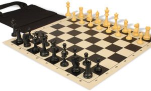 Master Series Easy-Carry Triple Weighted Plastic Chess Set Black & Camel Pieces with Vinyl Rollup Board - Black