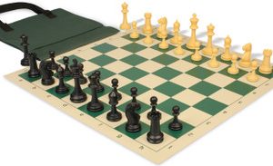 Master Series Easy-Carry Triple Weighted Plastic Chess Set Black & Camel Pieces with Vinyl Rollup Board - Green