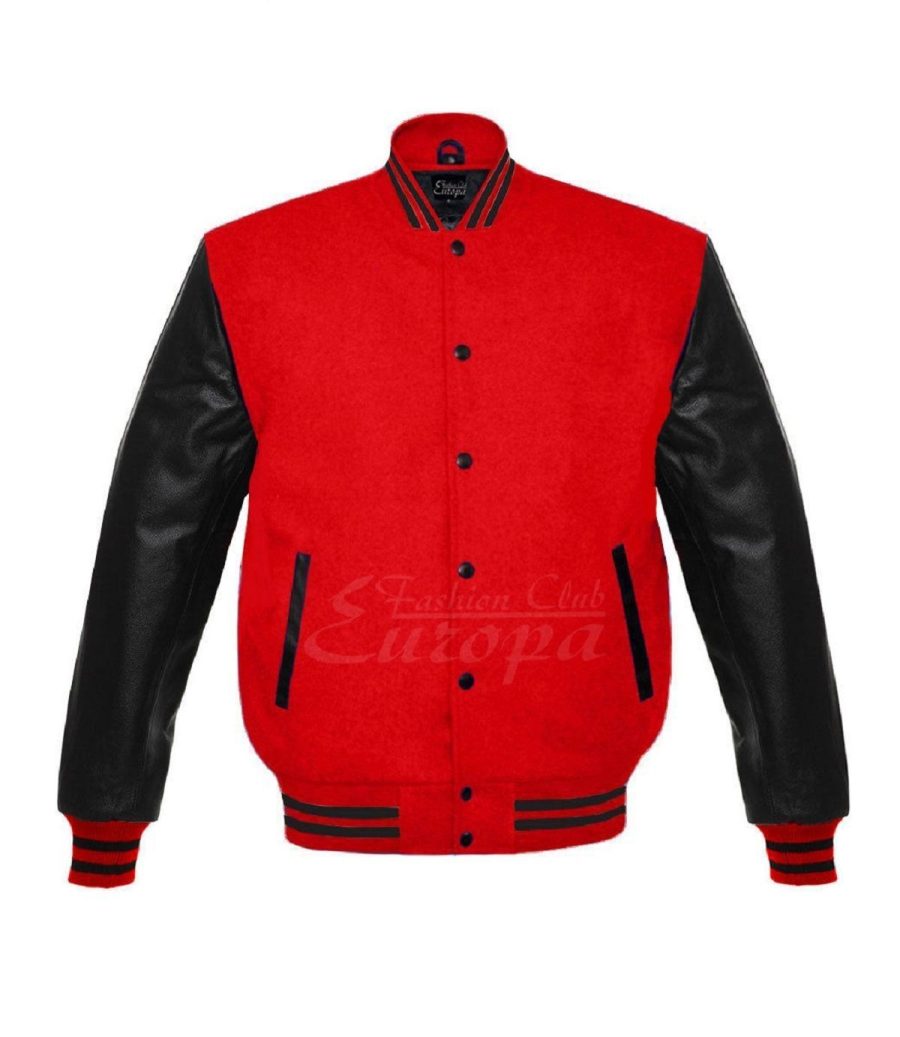 Men Varsity Wool Jacket Genuine Leather Sleeve Letterman College