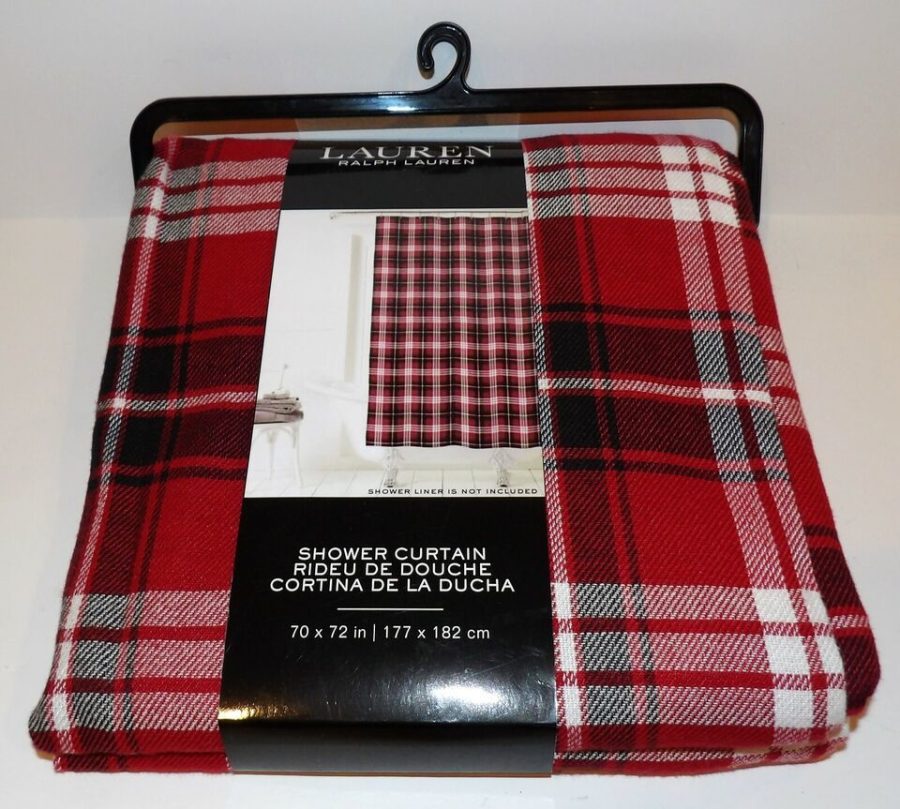 NIP RALPH LAUREN PLAID/TARTAN RED BLACK WHITE 70X72 FABRIC SHOWER CURTAIN