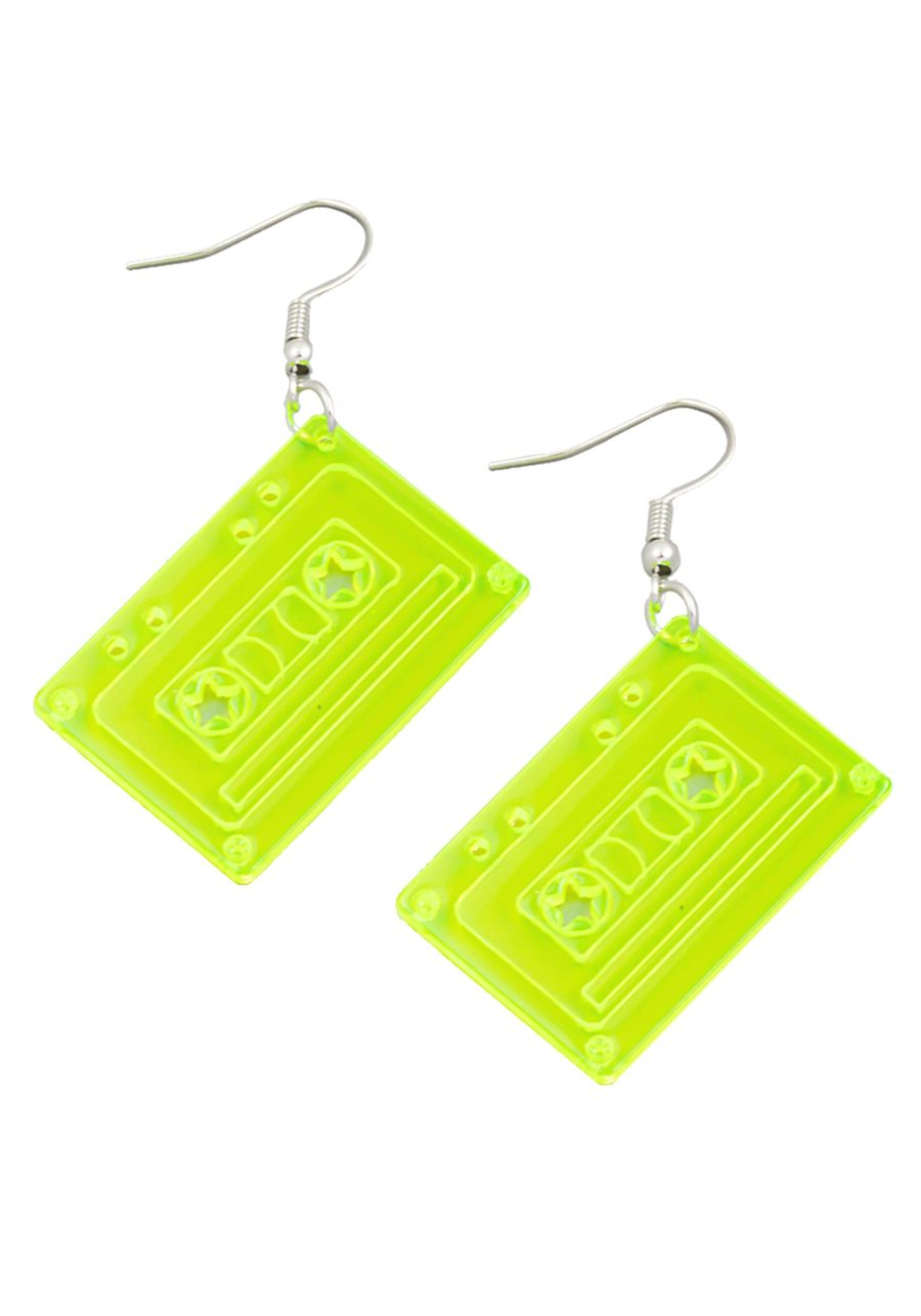 Neon Costume Cassette Tape Earrings