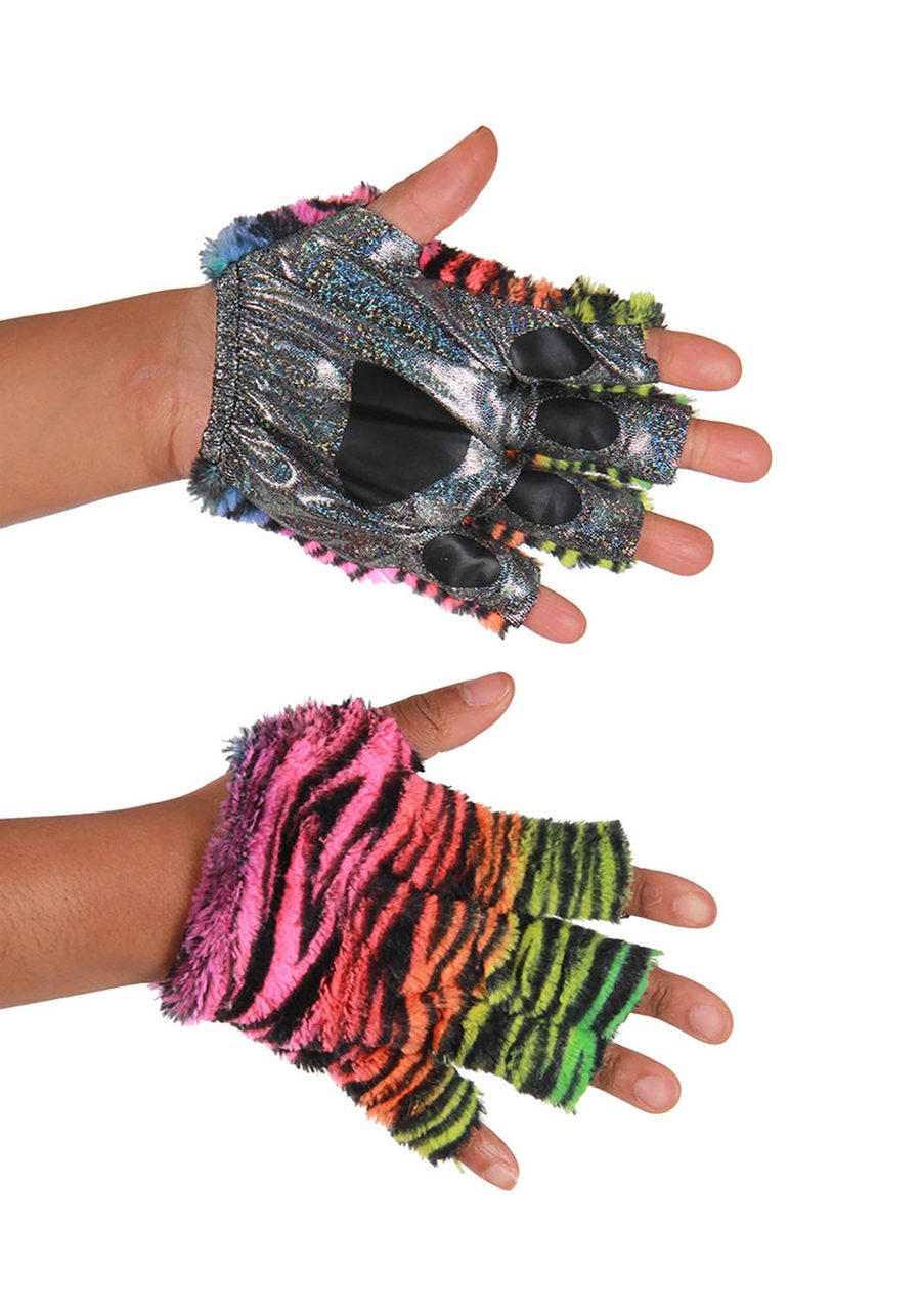 Neon Rainbow Tiger Fingerless Paws