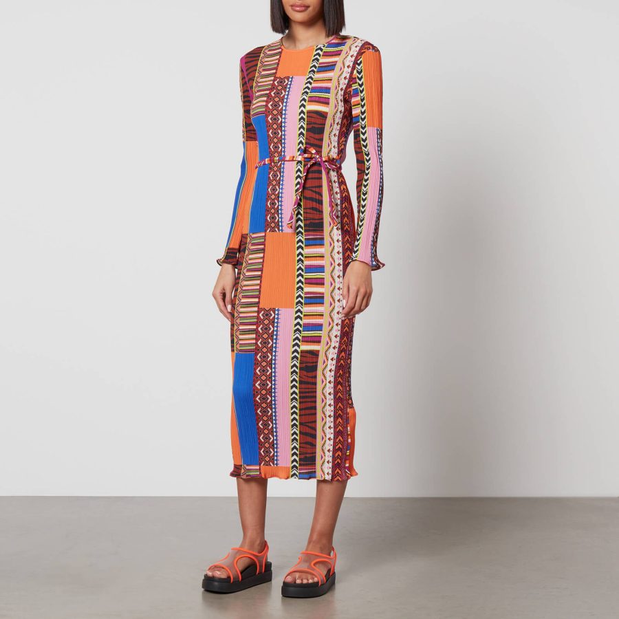 Never Fully Dressed Azora Printed Plissé Midi Dress - S