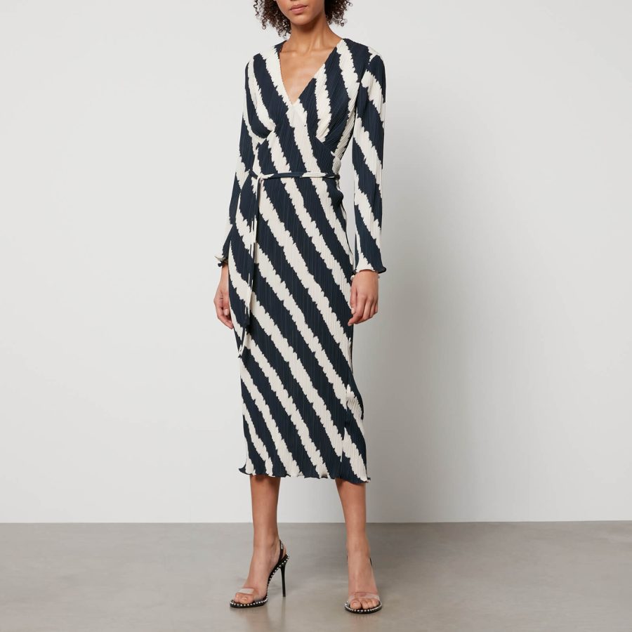 Never Fully Dressed Mono Celeste Striped Plissé Dress - UK 6