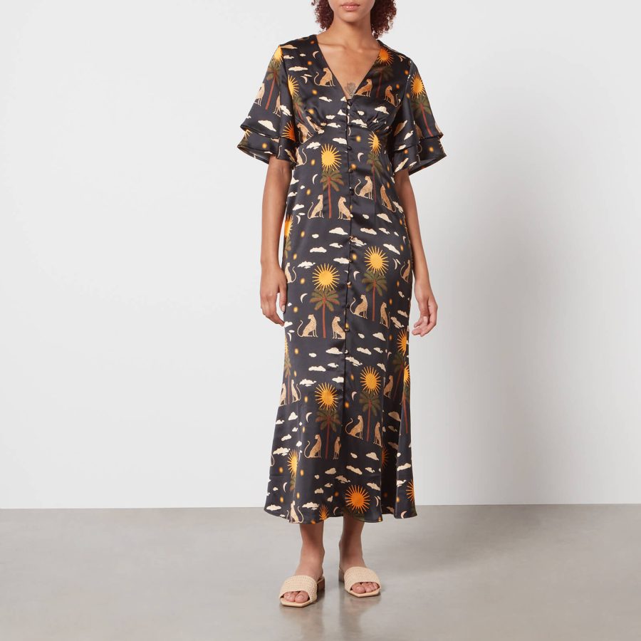 Never Fully Dressed Running Wild Kirstin Printed Satin Dress - UK 14