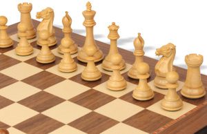New Exclusive Staunton Chess Set Acacia & Boxwood Pieces with Walnut Molded Chess Board & Box - 4 King