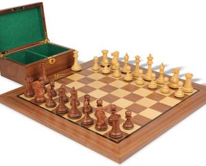 New Exclusive Staunton Chess Set Golden Rosewood & Boxwood Pieces with Classic Walnut Board & Box - 3 King