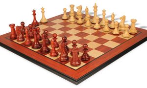 New Exclusive Staunton Chess Set Padauk & Boxwood Pieces with Molded Edge Padauk Chess Board - 3 King
