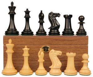 New Exclusive Staunton Chess Set in Ebony & Boxwood with Classic Walnut Board & Box - 3 King