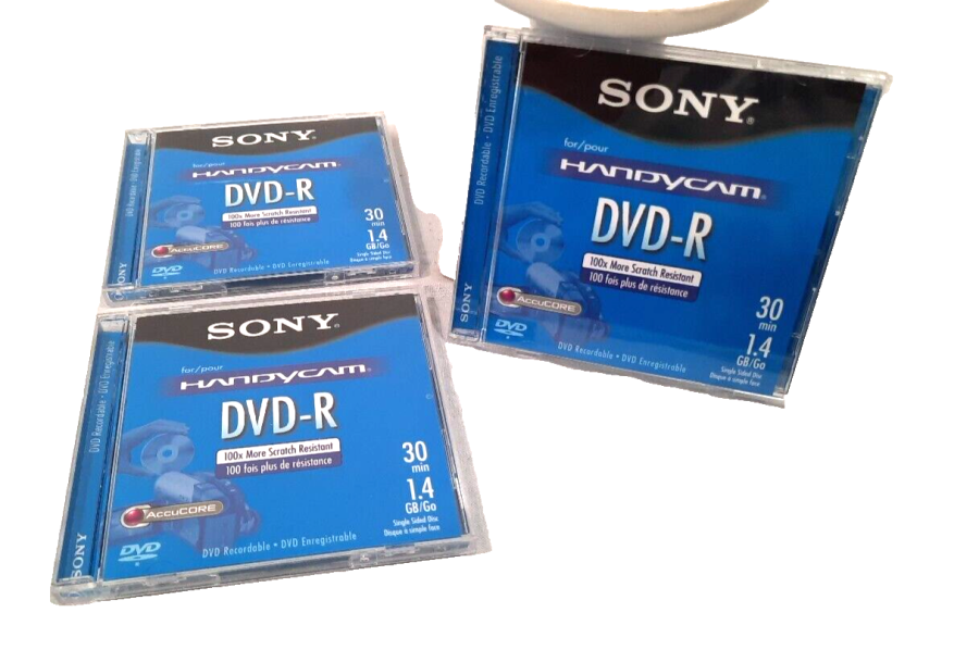 New Sony Handycam 1.4GB DVD-R Single Sided Recordable Disc LOT of 3