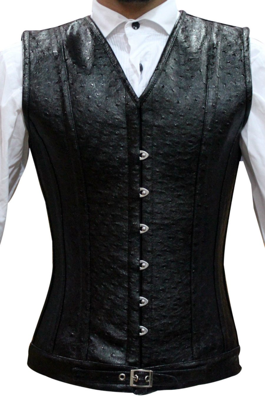 New Stylish Black Ostrich PVC Men Corset