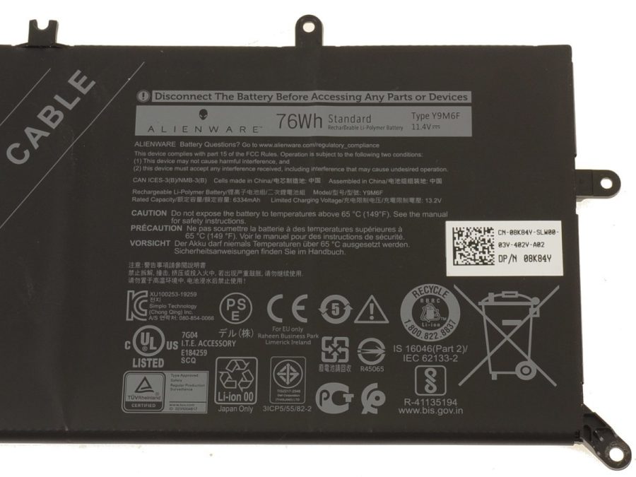 OEM Dell Y9M6F 76Wh Laptop Battery for M15 R2 and M17 R2