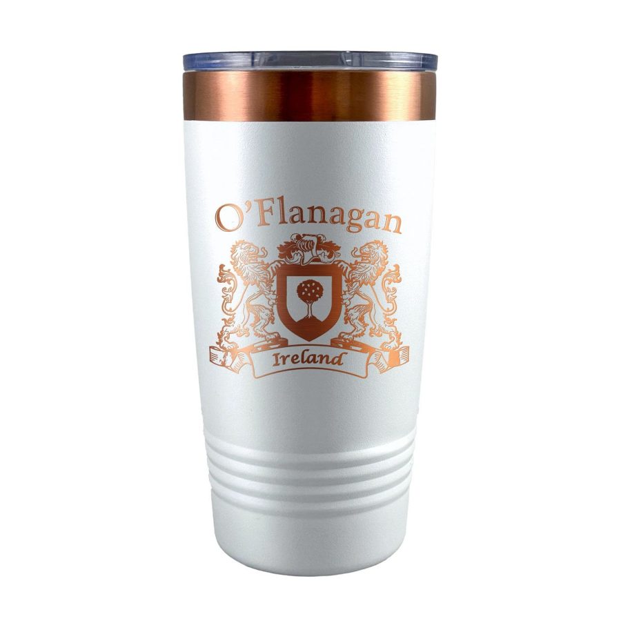 O'Flanagan Irish Coat of Arms White Rose Travel Mug