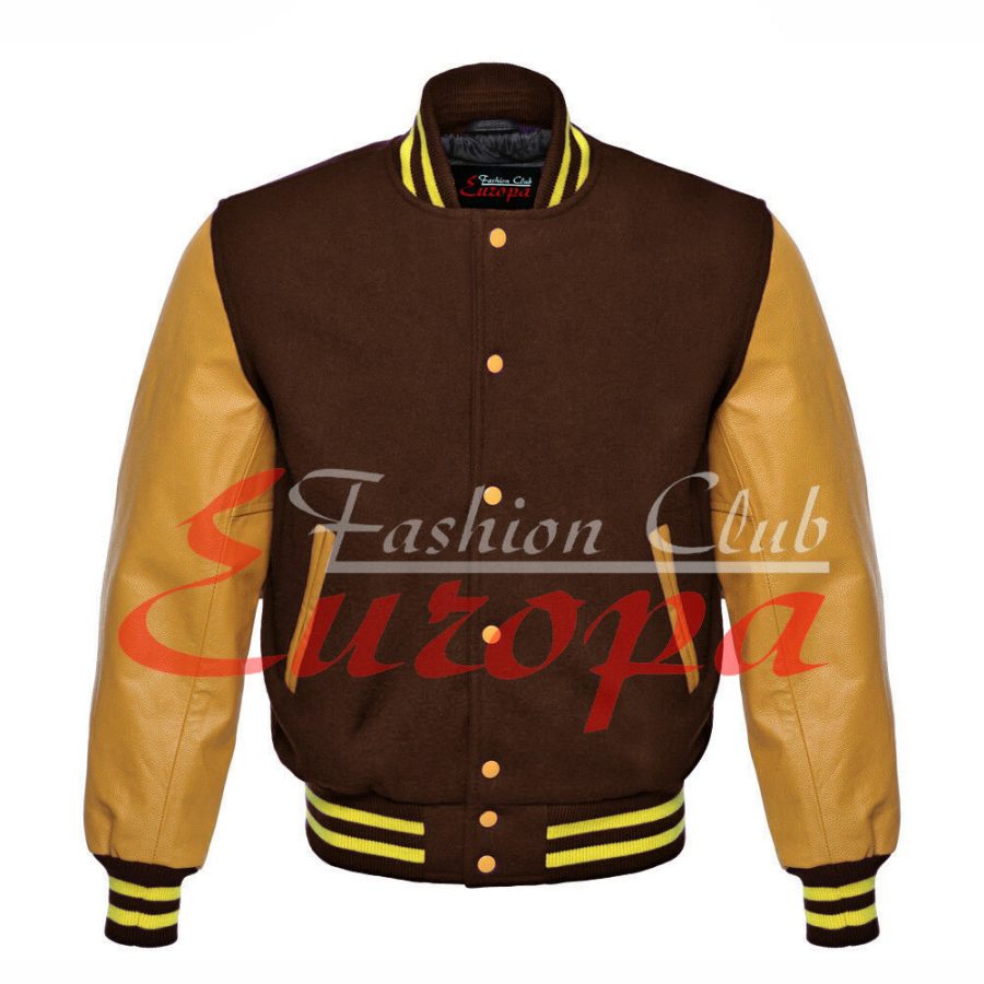 Original American Varsity Real Leather Letterman College Brown Wool Jacket