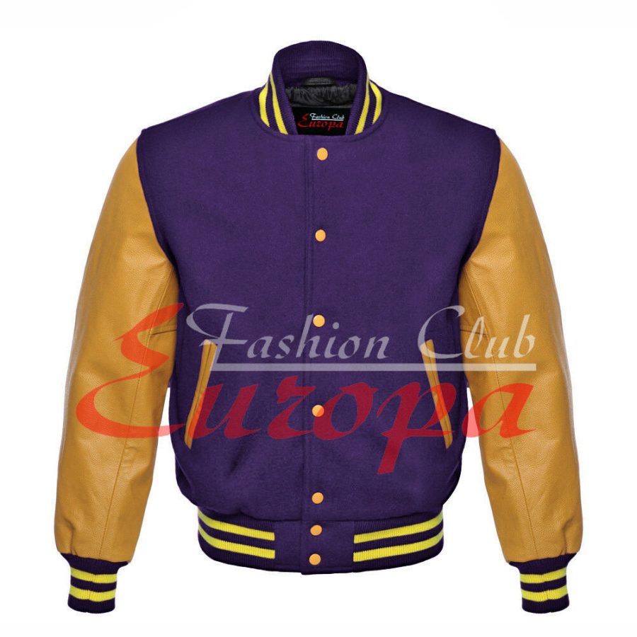 Original American Varsity Real Leather Letterman College Purple Wool Jacket