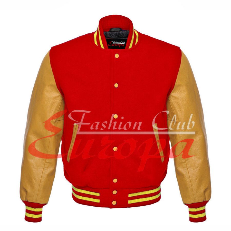 Original American Varsity Real Leather Letterman College Red Wool Jacket XS-4XL