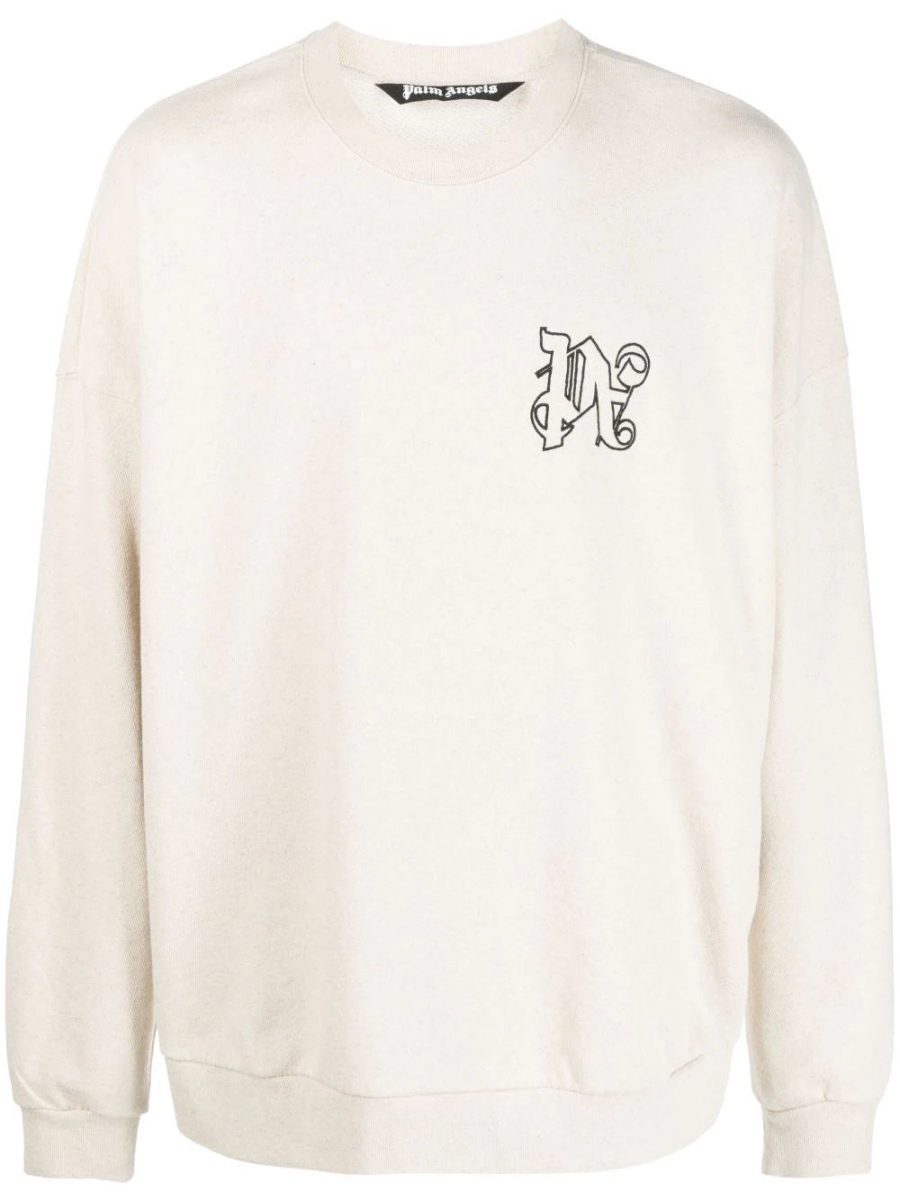 PALM ANGELS Pa Monogram Linen Crewneck Beige/Black