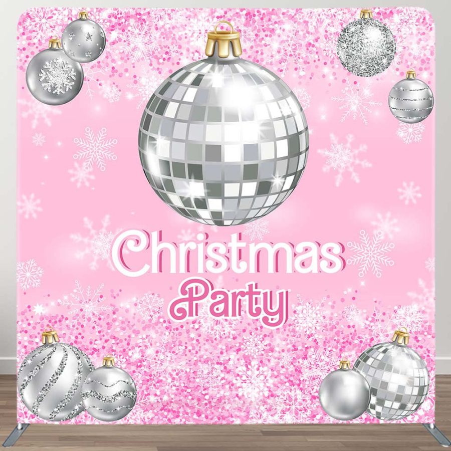 Pink Disco Ball Snowy Christmas Pillow Case Backdrop - Aperturee