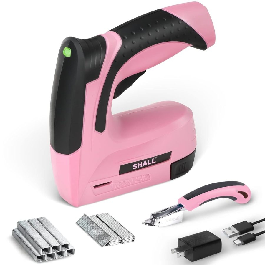 Pink Electric Staple Gun, 2 In 1 Cordless Upholstery Stapler Nail Gun For Wood,