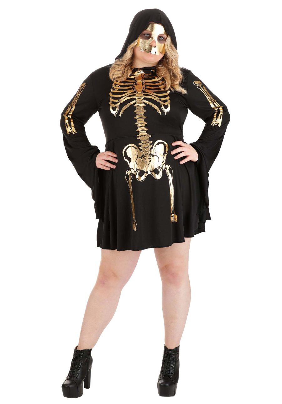 Plus Size Women's Gilded Skeleton Dress Costume