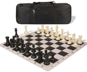 Professional Deluxe Carry-All Plastic Chess Set Black & Ivory Pieces with Lightweight Floppy Board - Black